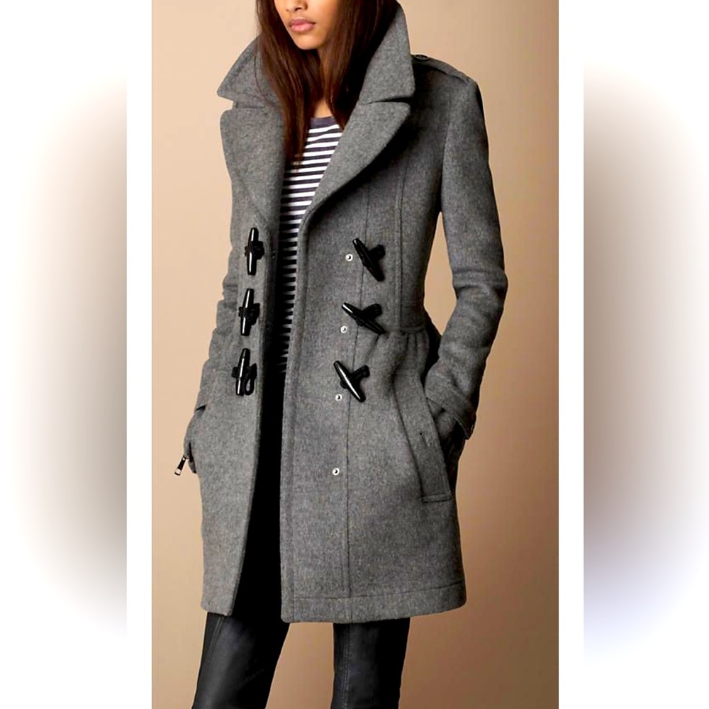 Burberry Wool Anthracite Romenia Made Duffle Coat Size 4